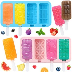 2pcs 4-cavity ice popsicle molds, 1pcs love shape and 1pcs braided shape, silicone tray each with lids and 4 slots and 4 plastic sticks - ideal for homemade ice cream, cheese, chocolate, etc