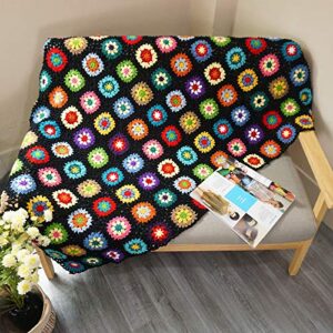 czqlww handmade crochet throw blanket granny blanket sweater style year round gift indoor outdoor travel accent throw for sofa comforter couch bed recliner living room bedroom decor 59" x39" (black)