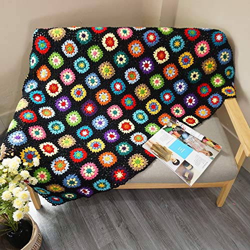 CZQLWW Handmade Crochet Throw Blanket Granny Blanket Sweater Style Year Round Gift Indoor Outdoor Travel Accent Throw for Sofa Comforter Couch Bed Recliner Living Room Bedroom Decor 59" x39" (Black)