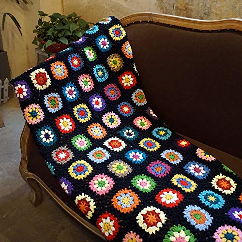 CZQLWW Handmade Crochet Throw Blanket Granny Blanket Sweater Style Year Round Gift Indoor Outdoor Travel Accent Throw for Sofa Comforter Couch Bed Recliner Living Room Bedroom Decor 59" x39" (Black)