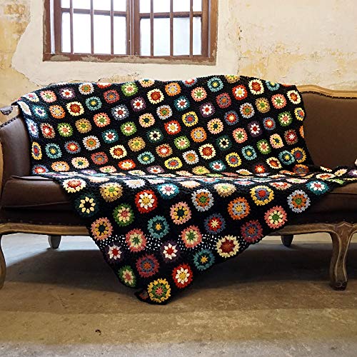 CZQLWW Handmade Crochet Throw Blanket Granny Blanket Sweater Style Year Round Gift Indoor Outdoor Travel Accent Throw for Sofa Comforter Couch Bed Recliner Living Room Bedroom Decor 59" x39" (Black)