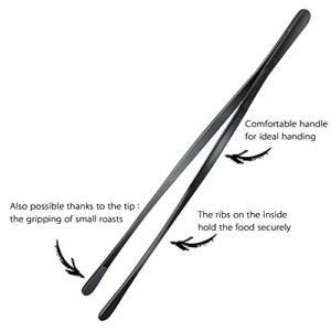 12-Inch Professional Kitchen & Cooking Tweezers Tongs - Stainless Steel Long Tweezer Tongs - Black Coated - BBQ,Plating,Multi-use