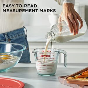 Pyrex Smart Essentials 3-Piece Glass Prep Set, 4-QT Glass Mixing Bowl with lid and 2-Cup Measuring Cup, Dishwasher, Microwave and Freezer Safe, Essential Kitchen Tools
