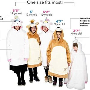 Plushible Blanket Hoodie for Kids - Unicorn Hooded Sweatshirt Blankets for Girls, Toddler and Teen - Comfy and Cozy Sherpa Lined Oversized Wearable Animal Hoodies - Adult and Children