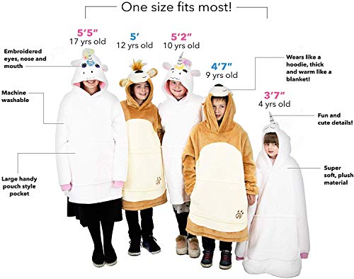 Plushible Blanket Hoodie for Kids - Unicorn Hooded Sweatshirt Blankets for Girls, Toddler and Teen - Comfy and Cozy Sherpa Lined Oversized Wearable Animal Hoodies - Adult and Children