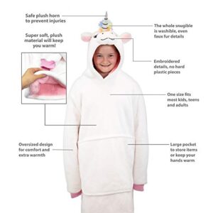 Plushible Blanket Hoodie for Kids - Unicorn Hooded Sweatshirt Blankets for Girls, Toddler and Teen - Comfy and Cozy Sherpa Lined Oversized Wearable Animal Hoodies - Adult and Children