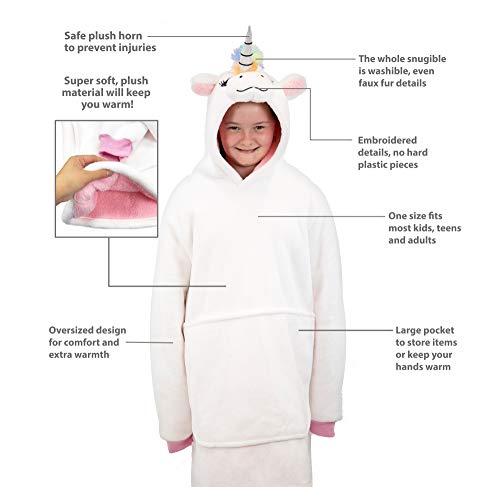 Plushible Blanket Hoodie for Kids - Unicorn Hooded Sweatshirt Blankets for Girls, Toddler and Teen - Comfy and Cozy Sherpa Lined Oversized Wearable Animal Hoodies - Adult and Children