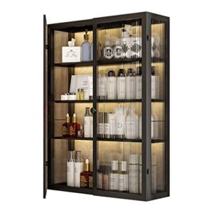 4 layer double door storage rack, bathroom medicine cabinet, toiletry organizer cabinet, kitchen wall mounted cupboard, no punching cosmetic locker (color : black, size : 50 * 15 * 70cm)