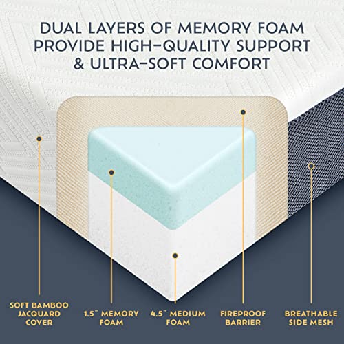 Heyward Luxury 6” Memory Foam Trifold Mattress | Queen, Portable Space Saver, Firm, CertiPUR-US Certified | Washable Bamboo Jacquard Ventilated Material w/Non-Slip Base | 78”L x 58”W x 6”H