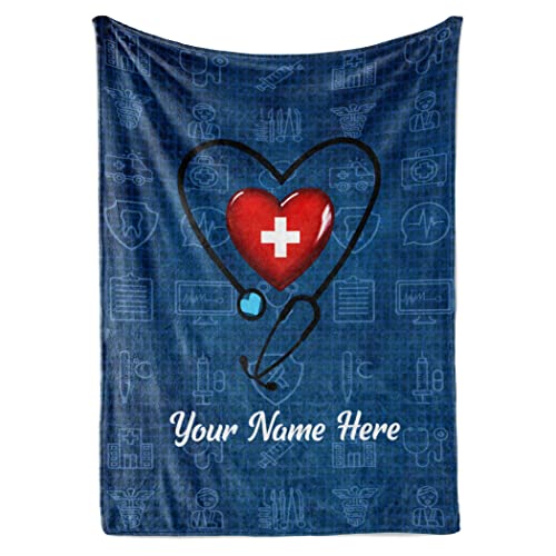 Personalized Throw Blanket with Name Stethoscope Monogram | Plush Warm Fleece for Bedding or Decorative Room Decor | Gift for NPS Nurses and Doctors | Hospital Gifts (Fleece, 50x60)