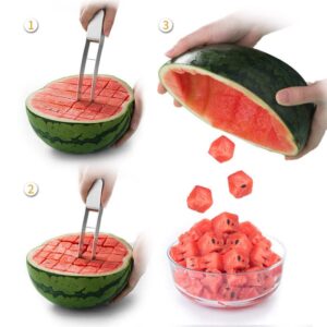 tbestoacc watermelon slicer, 304 stainless steel watermelon cutter, quickly safe fruit cutter, slicer carving tools for kitchen (silver)