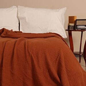 Püskül - Softest 100% Turkish Organic Cotton Muslin Blanket for Adults - 95x102 inch - 1 Piece (Tobacco)