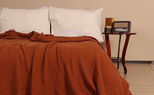 Püskül - Softest 100% Turkish Organic Cotton Muslin Blanket for Adults - 95x102 inch - 1 Piece (Tobacco)