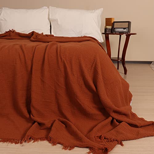 Püskül - Softest 100% Turkish Organic Cotton Muslin Blanket for Adults - 95x102 inch - 1 Piece (Tobacco)