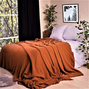 Püskül - Softest 100% Turkish Organic Cotton Muslin Blanket for Adults - 95x102 inch - 1 Piece (Tobacco)