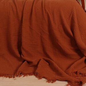 Püskül - Softest 100% Turkish Organic Cotton Muslin Blanket for Adults - 95x102 inch - 1 Piece (Tobacco)