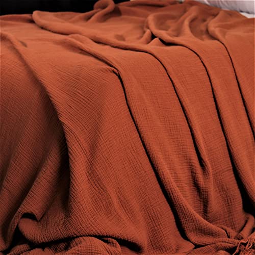 Püskül - Softest 100% Turkish Organic Cotton Muslin Blanket for Adults - 95x102 inch - 1 Piece (Tobacco)