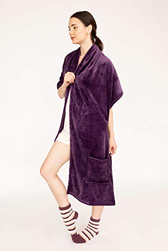 Chic Home Pedra Wrap Snuggle Robe Cozy Super Soft Ultra Plush Flannel Fleece Wearable Blanket with 2 Pockets and Bonus Pair of Striped Socks22” x 88”, 22, Purple