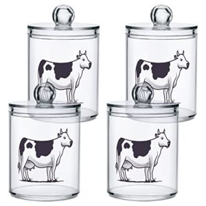 juama dairy cow 4-pack canister set with lid, apothecary jars for bathroom clear plastic storage organization for cotton swab/ball/pads dental floss, multicolor