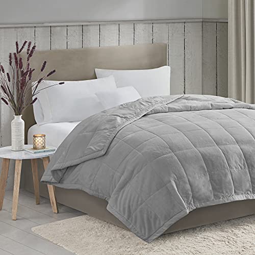 Madison Park Coleman Cozy Reversible Blanket, Luxury Plush All Season Down Alternative Cover for Bed, Couch and Sofa, King(108"x90"), Grey