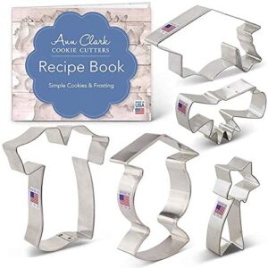 graduation cookie cutter set 5-pc with graduation cap, gown, diploma, graduate, shooting star & recipe booklet class of 2022 graduation cookie cutters by ann clark