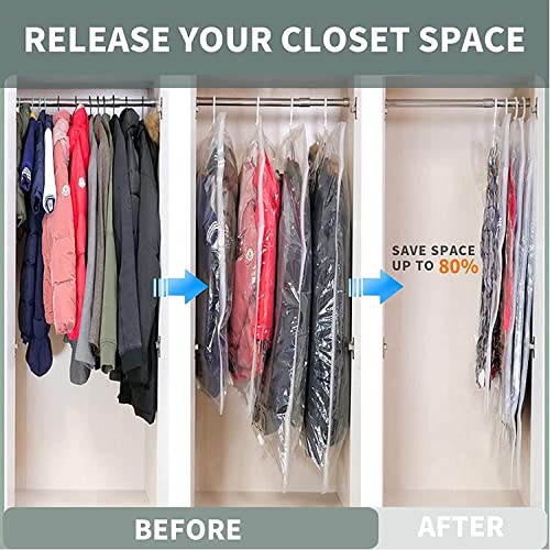 TANGERINR 2023 New Hanging Vacuum Storage Bags, Hanging Vacuum Storage Bags for Clothes, Hanging Compressible Storage Bag, Outer Jacket Vacuum Bag with Pump (M+L,6PCS)