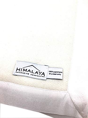 Himalaya Trading Company 100% Cashmere Luxury Queen Bed Blanket in White, Extra Soft Plush Twill 2-Ply Weave, Silk Satin Border, Sustainably Hand Woven, 90" x 90" Size (White)