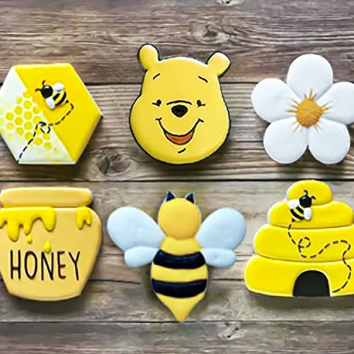 KUKIFUN 6 Pcs Bee Cookie Cutters Set Bee,Beehive,Honey Jar,Winnie the Pooh,Flower Shapes Stainless Steel Biscuit Cutter Molds for Honey Bee Party Baking Muffins Biscuits Sandwiches Fondant Decorations