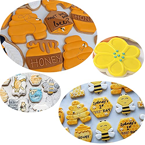 KUKIFUN 6 Pcs Bee Cookie Cutters Set Bee,Beehive,Honey Jar,Winnie the Pooh,Flower Shapes Stainless Steel Biscuit Cutter Molds for Honey Bee Party Baking Muffins Biscuits Sandwiches Fondant Decorations