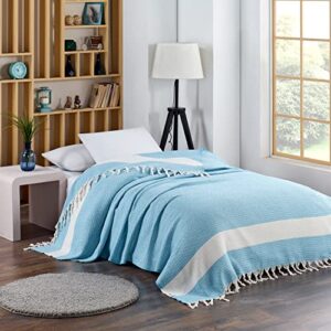 aegean concept blanket, vintage boho rustic 100% cotton super soft 88"x90" (225 cm x 230 cm) queen size, adult turkish muslin light bedcover bedspread queen blankets, (turquoise)