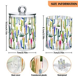 PAIOFNHU Clear Storage Jars with Lids Jar Watercolor Seamless Cactus Waterproof Plastic Jar for Bathroom Vanity 11 Ounce 2 Pack