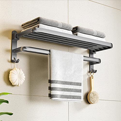 Bathroom Towel Rack Towel Shelf Bathrobe with Hooks Storage Towel Holder Hanger for Kitchen, Lavatory, Laundry Room, Hotel, 15.75x8.27x7.36inch