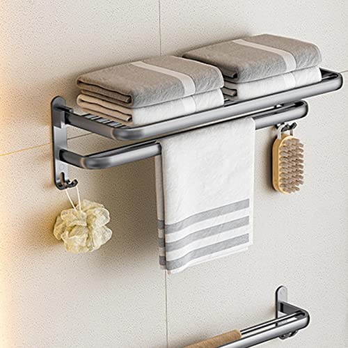 Bathroom Towel Rack Towel Shelf Bathrobe with Hooks Storage Towel Holder Hanger for Kitchen, Lavatory, Laundry Room, Hotel, 15.75x8.27x7.36inch