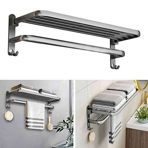 Bathroom Towel Rack Towel Shelf Bathrobe with Hooks Storage Towel Holder Hanger for Kitchen, Lavatory, Laundry Room, Hotel, 15.75x8.27x7.36inch