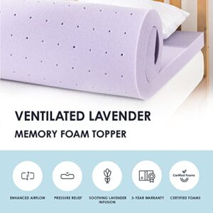 Mellow 3 Inch Ventilated Memory Foam Mattress Topper, Soothing Lavender Infusion, Queen