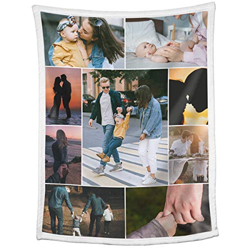 Custom Blankets with Photos Collage Personalized Throw Blankets with Picture and Text Soft Flannel Blankets Bed Throws Gift for Baby Kid Family Friend Anniversary Present 60x80 Inch, 9 Photos Collage