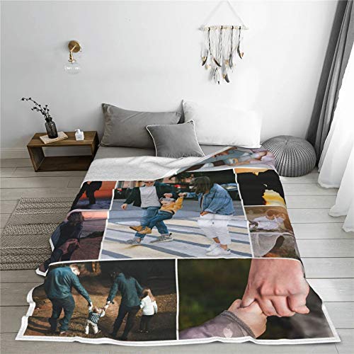 Custom Blankets with Photos Collage Personalized Throw Blankets with Picture and Text Soft Flannel Blankets Bed Throws Gift for Baby Kid Family Friend Anniversary Present 60x80 Inch, 9 Photos Collage