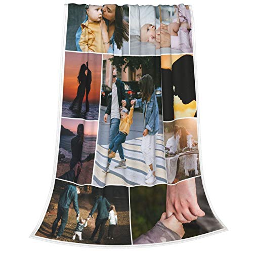 Custom Blankets with Photos Collage Personalized Throw Blankets with Picture and Text Soft Flannel Blankets Bed Throws Gift for Baby Kid Family Friend Anniversary Present 60x80 Inch, 9 Photos Collage