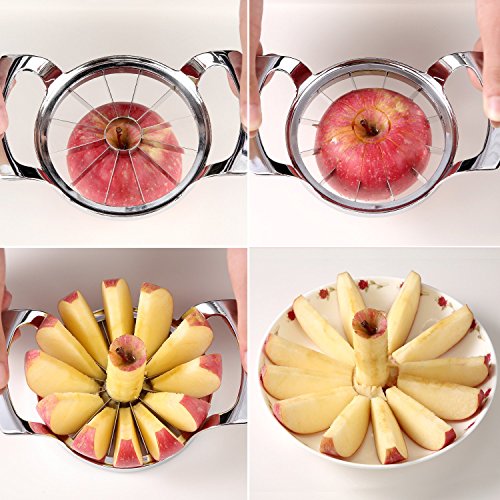 SAVORLIVING Apple Slicer, Upgraded Version 12 Slices Extra Large Apple Cutter, Stainless Steel Ultra-Sharp Apple Slicer and Corer, Pitter, Apple Divider Up to 4 Inches Fruit (Upgraded)