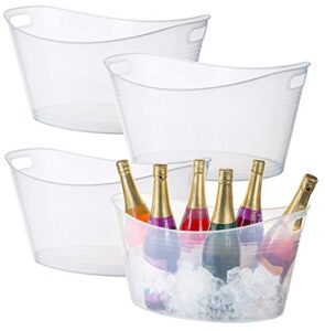 zilpoo 4 pack - large plastic ice bucket, oval storage tub, 18 liter parties wine, beer bottle drink cooler, party beverage chiller bin, baskets, clear