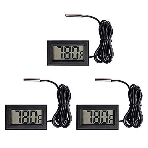 Organizer 3pcs Black Digital LCD Thermometer Temperature Monitor with External Probe for Fridge Freezer Refrigerator Aquarium (Fahrenheit) (Fahrenheit)