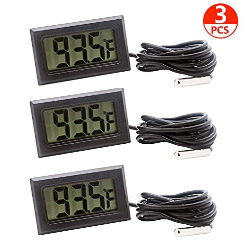 Organizer 3pcs Black Digital LCD Thermometer Temperature Monitor with External Probe for Fridge Freezer Refrigerator Aquarium (Fahrenheit) (Fahrenheit)