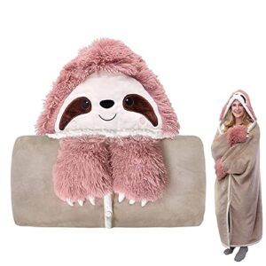 glueckind sloth wearable hooded blanket for adults – fuzzy super soft warm cozy plush flannel fleece & hoodie throw cloak wrap - gifts for women adults girls and kids