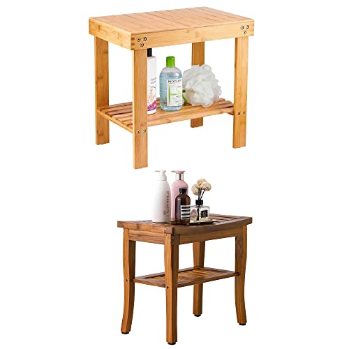 VaeFae Bamboo Shower Stool and Teak Shower Bench for Inside Shower