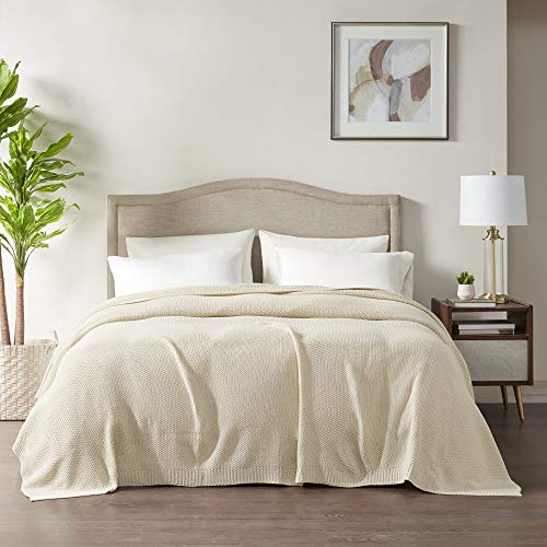 INK+IVY Bree Knit Throw Blanket for Bed, Sofa, and Couch, Lightweight, Breathable, Soft & Cozy Summer Blanket, Full/Queen (90 in x 90 in), Ivory