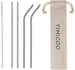 4pcs reusable metal straws,8.5" stainless steel straws with case -cleaning brush for 20/30 oz for tumblers (silver)