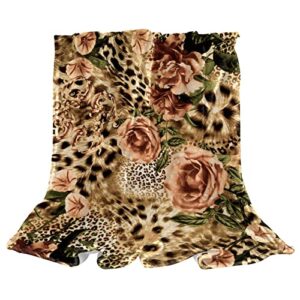 bedding bed blanket queen size plush blanket fleece blanket for bed and couch, leopard print retro rose floral