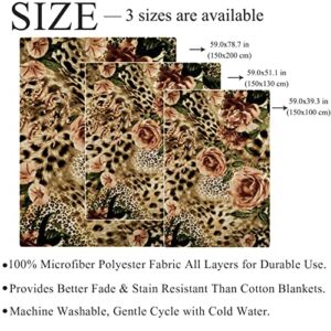 Bedding Bed Blanket Queen Size Plush Blanket Fleece Blanket for Bed and Couch, Leopard Print Retro Rose Floral