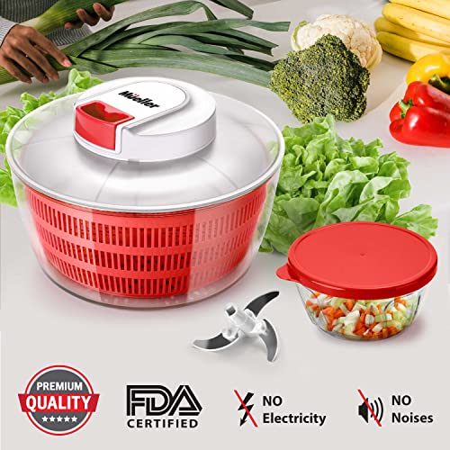 Mueller Salad Spinner with QuickChop Pull Chopper, Vegetable Washer with Bowl, Anti-Wobble Tech, Lockable Colander Basket and Lid with Pull Cord - Lettuce Washer and Dryer