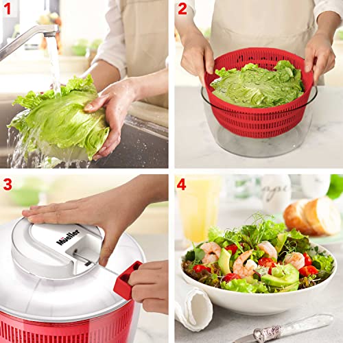 Mueller Salad Spinner with QuickChop Pull Chopper, Vegetable Washer with Bowl, Anti-Wobble Tech, Lockable Colander Basket and Lid with Pull Cord - Lettuce Washer and Dryer